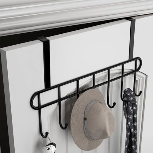 Crasts Over The Door Hook Hanger, Hanging Organizer Rack Steel Door Hook Hanger Wall Hook Rack (7 Hooks) Black