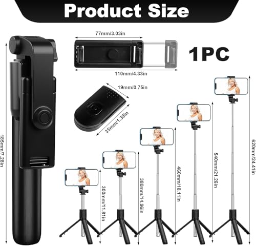 SOOPII 3-in-1 Selfie Stick with Bluetooth Remote, Foldable Tripod Stand, Compact & Extendable Upto 70 cm / 27.5 inches Mobile Stand Holder for iPhone and Android Devices
