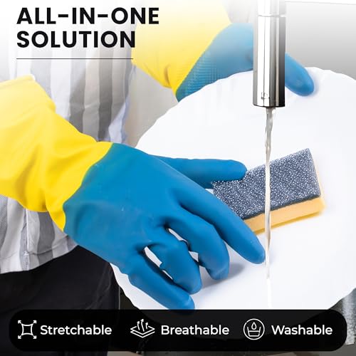 Robustt Heavy Duty Rubber Hand gloves - 1 Pair (Free Size, Multicolor) for Dishwashing, gardening, kitchen cleaning