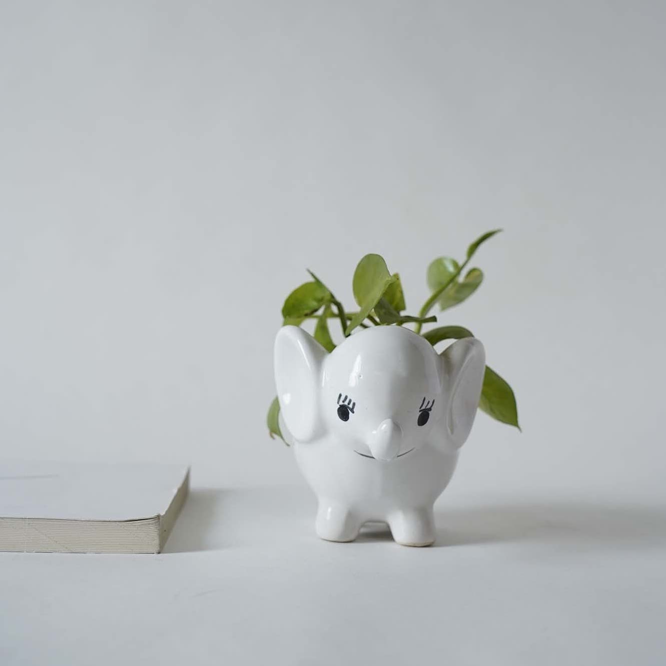 Local Kala's Bestselling Cute Small White Elephant Indoor Planter Plant Pot with Drainage Hole for Table/Desk/Gifting/Garden Size (12 cm X 9 cm) - Without Plant