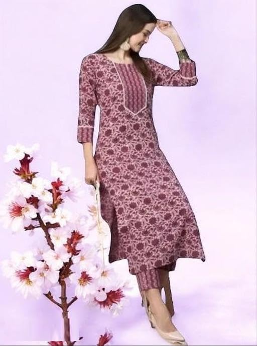JIVANDHARA Trendy Cotton Kurti Set for Women | A-Line Knee Length Kurta | Round Neck | Comfortable Daily & Casual Wear Color Maroon Size 4XL