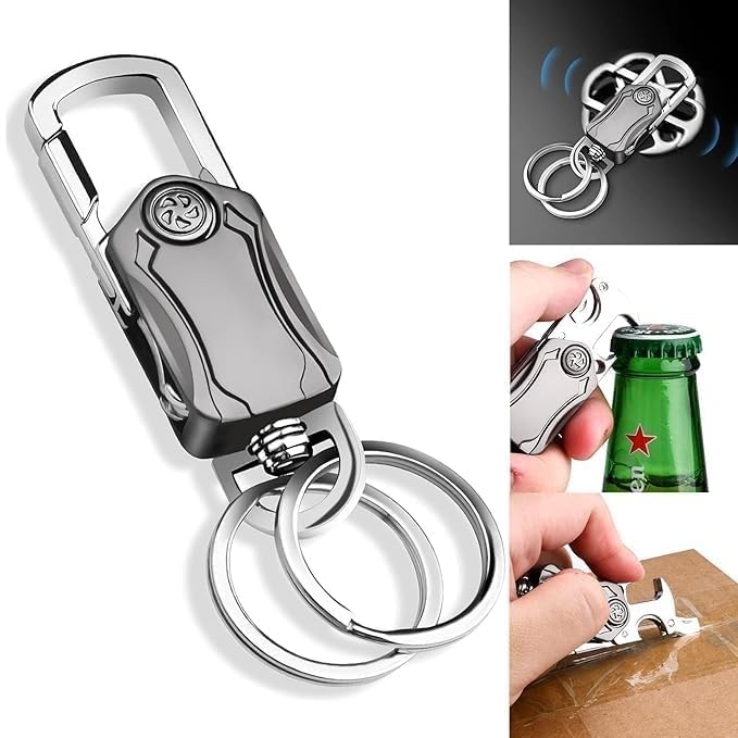 JITRUVA Multifunction Keychain 5 IN 1 Heavy Duty Dual Metal Ring, Bottle Opener, Mobile Phone Holder, 360° Rotate Spinner - Outdoor Carabiner Portable Key-chain For Bike & Car T5i1k-37