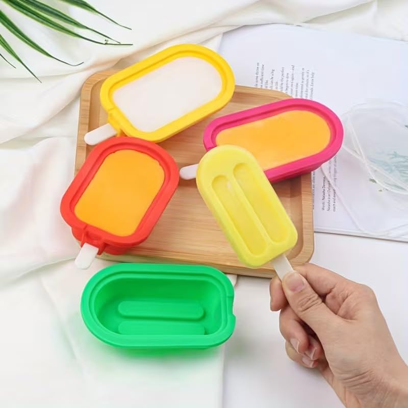 SR 4 Cavity Oval Silicone Candy Mould | Kulfi Maker | Silicone Ice Cream Mould | Chocolate Cakesicle & Popsicle Mold | Food-Grade BPA Free | Reusable Non-Stick Popsicle Mold (Multicolor)