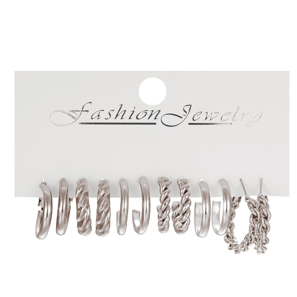 Shining Diva Fashion 6 Pairs Combo Set Latest Stylish Hoop Earrings for Women and Girls (15620er)