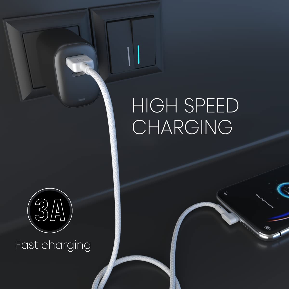 Portronics Konnect L POR-1403 Fast Charging 3A Type-C Cable 1.2 Meter with Charge & Sync Function for All Type-C Devices (White)