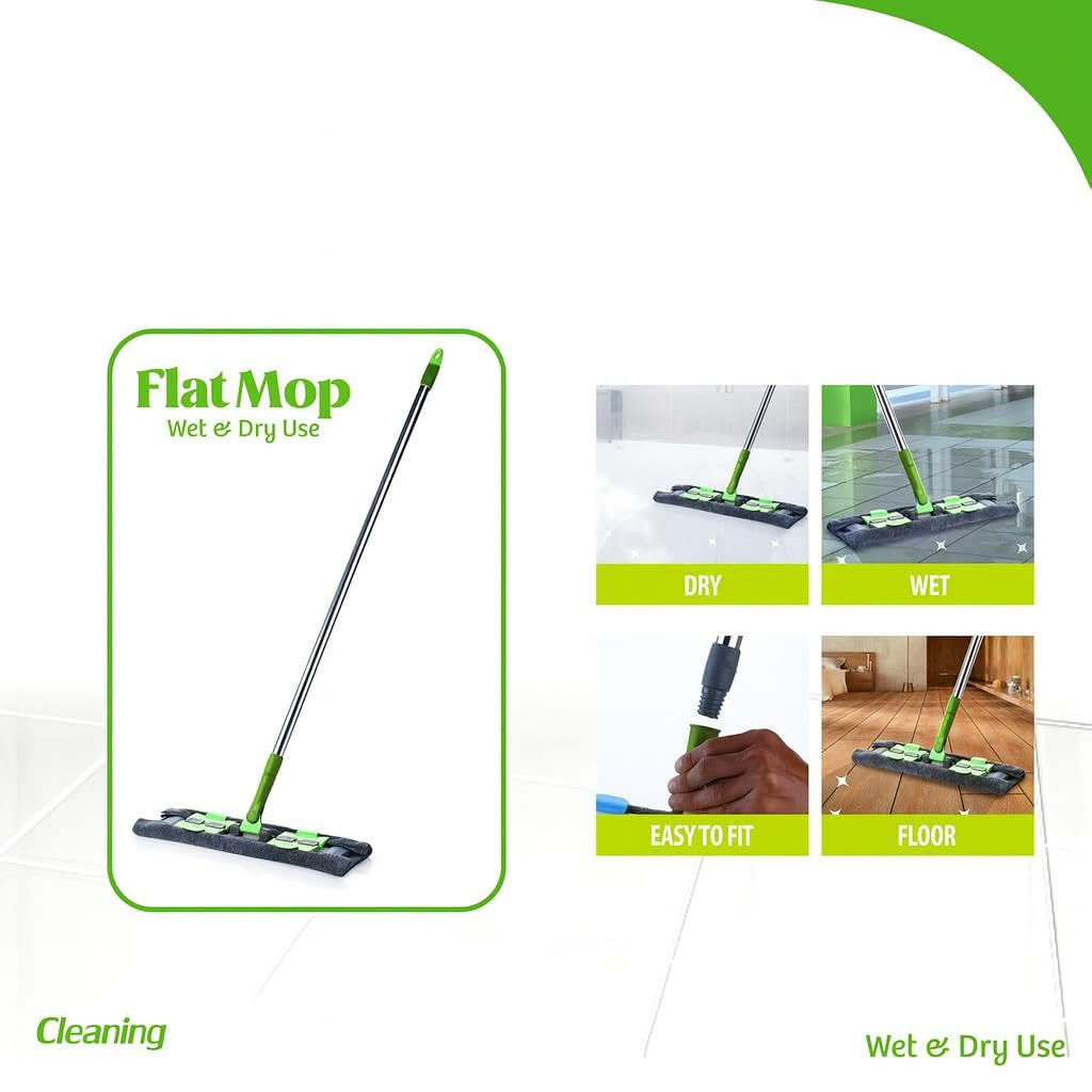 Flat Floor Cleaning Mop with Extendable Handle | Microfiber Reusable Pad | 360° Rotating Head | Lightweight Wet & Dry Mop for Home, Kitchen, Tiles & Wooden Floors