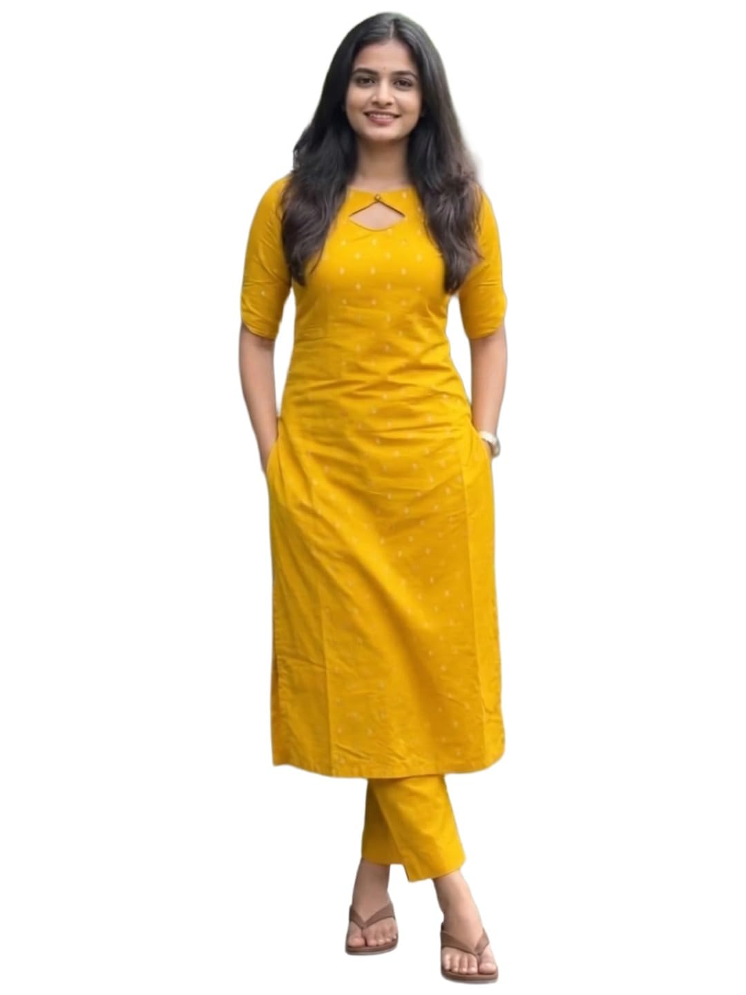 ANNI Designer Women's Viscose Straight Printed Kurta with Pant (Yoshini Yellow_M_Yellow_Medium)
