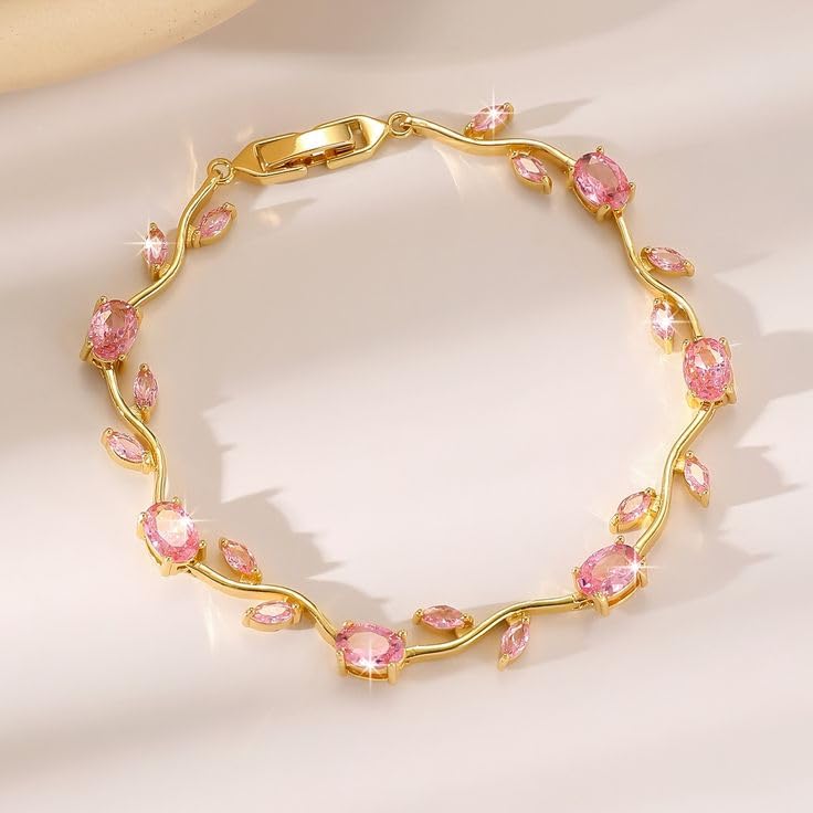 INTESHA® Anti Tarnish 18K Gold Plated Floral Tulip Bracelet for Women & Girls | Elegant Daily Wear Jewelry | Gift for Her | Pink Tulip Bracelet