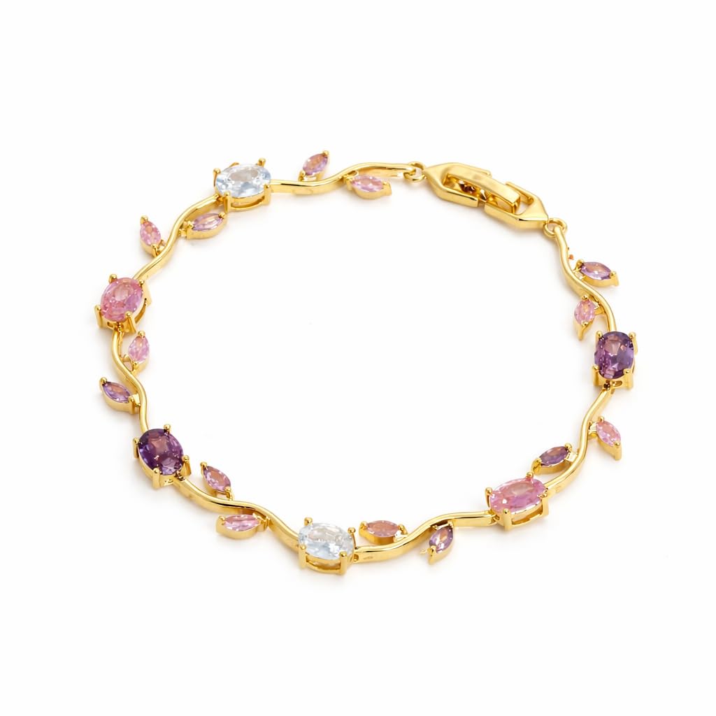 H&K Jewels Tulip Bracelet with Multicolour Oval and Marquise Cut Crystals, Elegant Floral Style|Purple&Pink Gemstones|Anti-Tarnish|Vine Korean Design|Gift for GF ands Wife