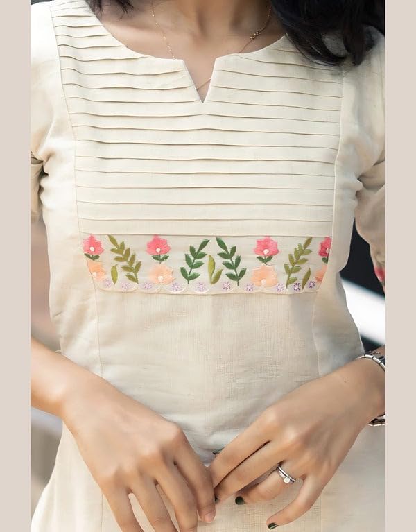 Women Denim Cotton Ethnic Kurta Set | Stylish Kurta with Pant Outfit White