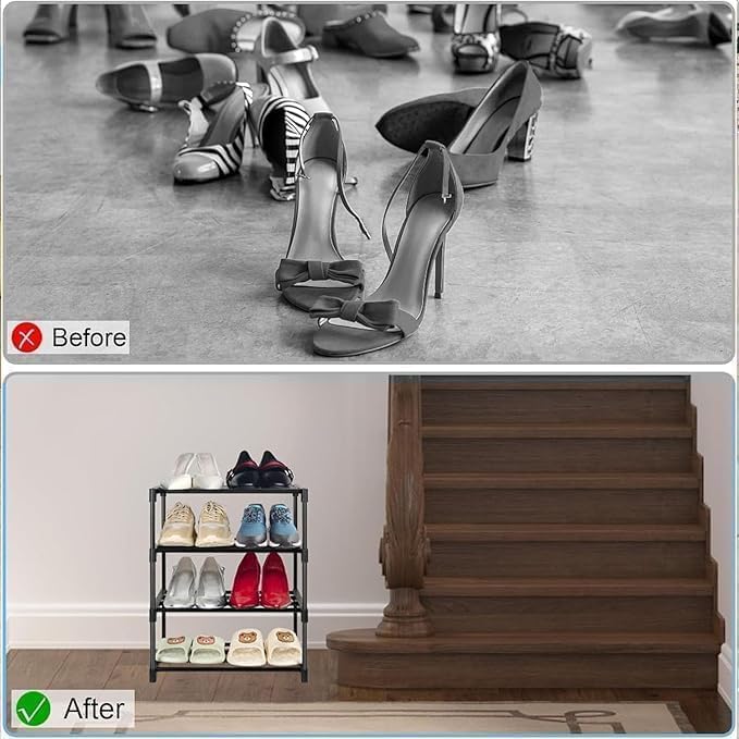 Ozoy 4 Tier Shoe Rack with Shelf, Folding Shoe Rack for Bedroom, Living Room,Entryway,Footwear Stand for Home, Organizer, One Size,ShoeRack Plastic 4 Shelf