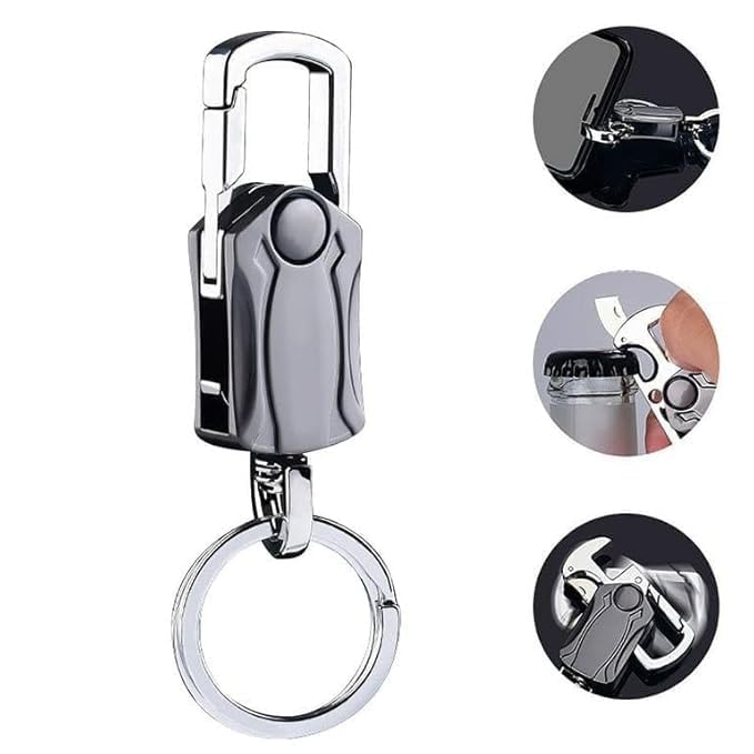 JITRUVA Multifunction Keychain 5 IN 1 Heavy Duty Dual Metal Ring, Bottle Opener, Mobile Phone Holder, 360° Rotate Spinner - Outdoor Carabiner Portable Key-chain For Bike & Car T5i1k-37