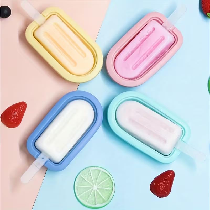 SR 4 Cavity Oval Silicone Candy Mould | Kulfi Maker | Silicone Ice Cream Mould | Chocolate Cakesicle & Popsicle Mold | Food-Grade BPA Free | Reusable Non-Stick Popsicle Mold (Multicolor)