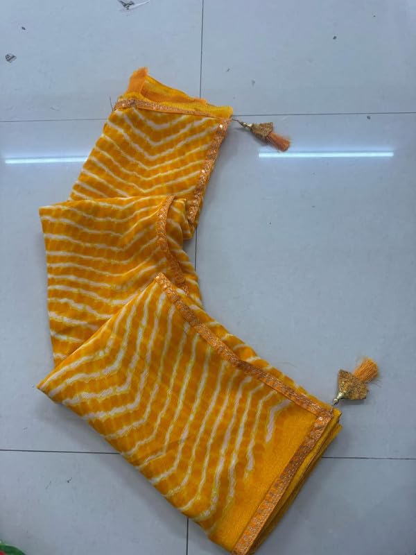 Women’s Soft Georgette Lace Work Saree – Casual WearYellow Muskan
