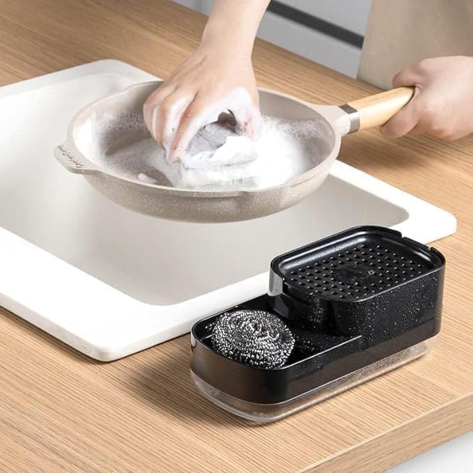SR Soap Dispenser for Kitchen with Sponge Holder 400ml, Hollow Design, Durable & Smooth Body, Rust Proof, 3 in 1 Liquid Soap Dispenser, Sink Dish Washing Soap Dispenser Set