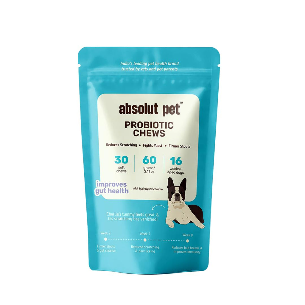 Absolut Pet Dog Supplement for Gut Health, Probiotics for Dogs That Reduces Scratching & Paw-Licking (30 Chews)
