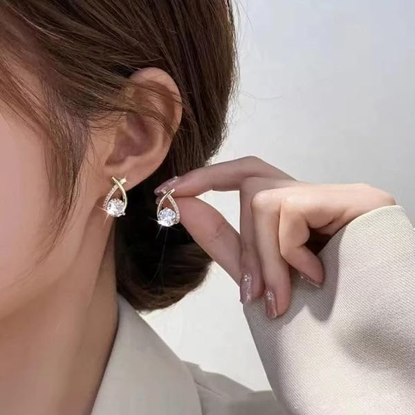 Korean Earrings Set of 3, Gold Tone, Pearl and Crystal Embellished, Heart and Bow Design, Stud Style