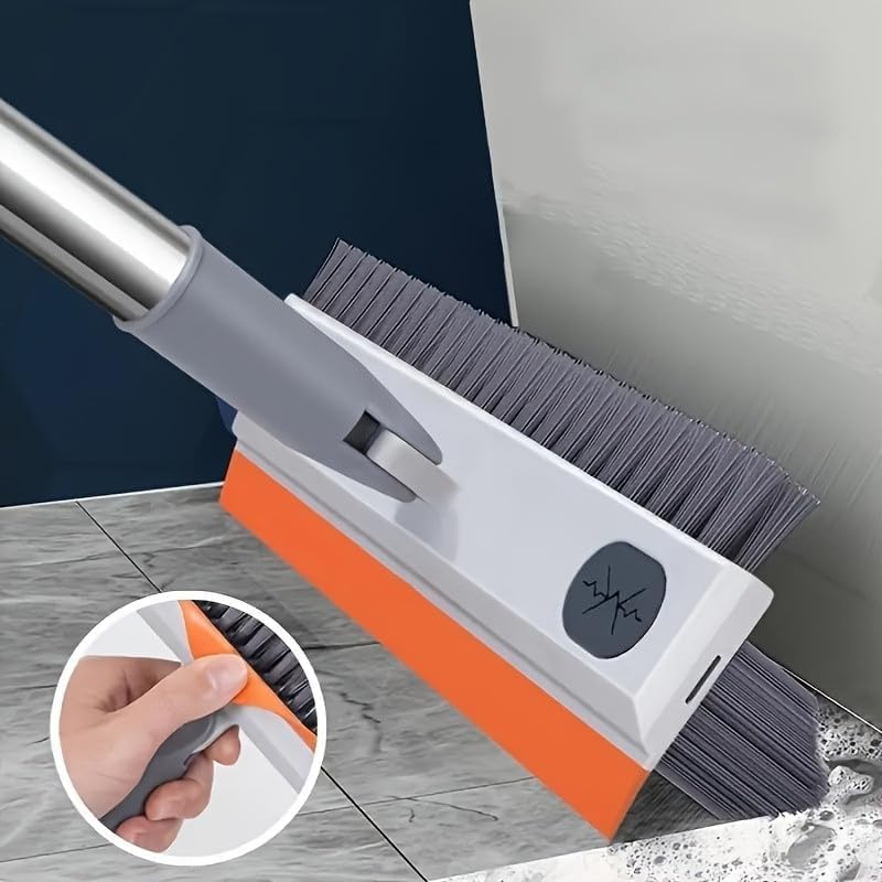 2-in-1 Bathroom Cleaning Brush with Wiper - Long Handle 180° Rotate Toilet Brush, Tiles Cleaning, Floor Scrub for Kitchen and Bathroom Accessories (Orange 3 in 1)