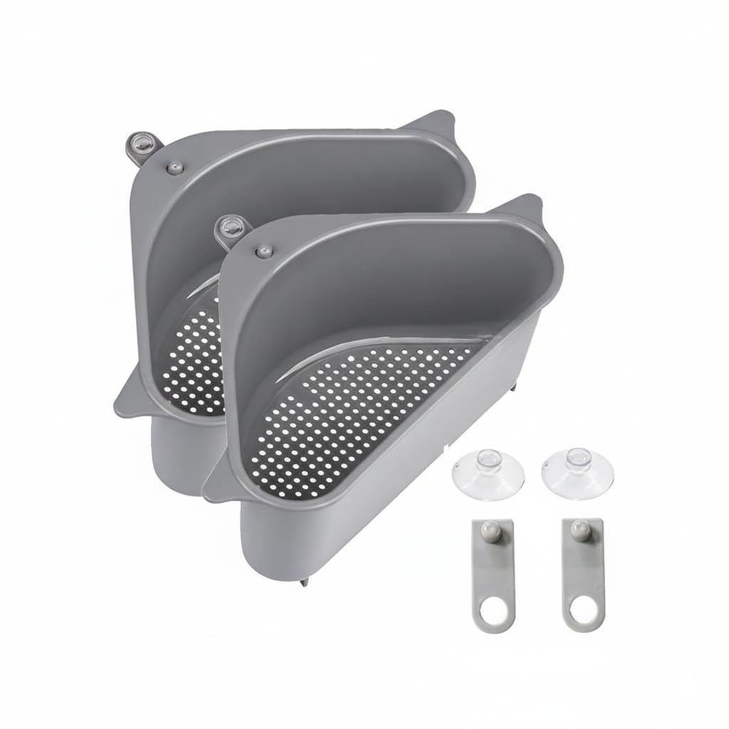 MORSIRA Sink Corner Drain Basket with Suction Cup | Kitchen Sink Strainer Basket for Waste Collection | Triangle Hanging Filter Basket for Sink & Wash Basin (2)