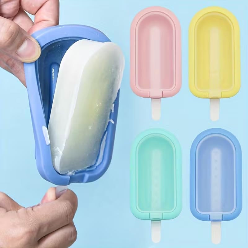 SR 4 Cavity Oval Silicone Candy Mould | Kulfi Maker | Silicone Ice Cream Mould | Chocolate Cakesicle & Popsicle Mold | Food-Grade BPA Free | Reusable Non-Stick Popsicle Mold (Multicolor)