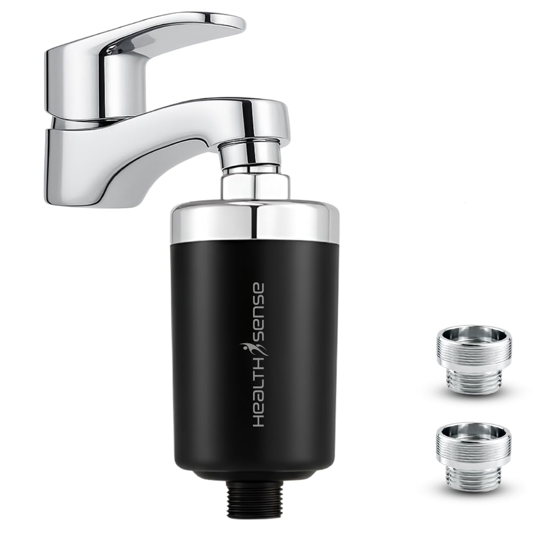 HealthSense Hard Water Softener Filter for Tap, Shower & Kitchen | Shower Filter for Bathroom | 20 Stage Dechlorination System with Activated Carbon & KDF-55 | | 6 Months Cartridge Life | Black