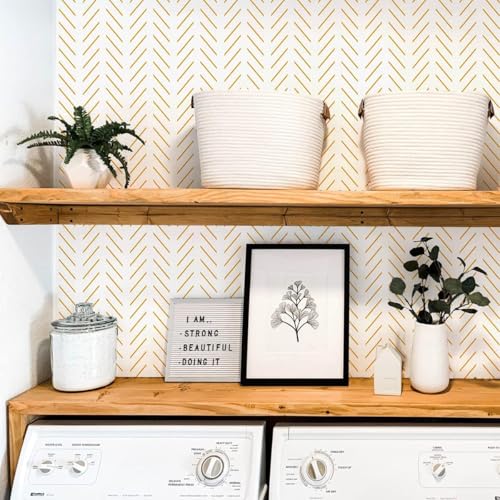 TEKCOOL Beige and White Peel and Stick Wallpaper Modern Herringbone Contact Paper Bathroom 17.7inch x 118.1inch Geometric Removable Wall Paper Peel and Stick Self Adhesive Contact Paper