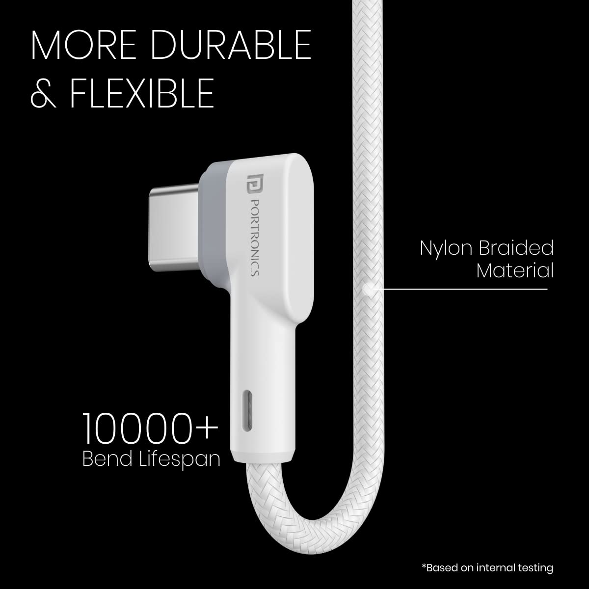 Portronics Konnect L POR-1403 Fast Charging 3A Type-C Cable 1.2 Meter with Charge & Sync Function for All Type-C Devices (White)