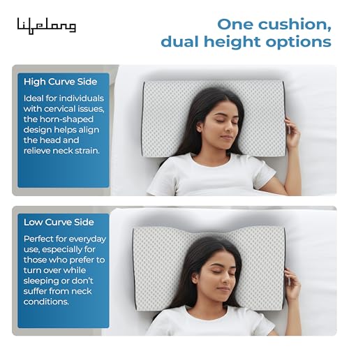 Lifelong Cervical Pillow for Neck Pain | Orthopedic Memory Foam Neck Pillow for Sleeping |Cervical Support for Spondylitis, Back & Shoulder Pain Relief |19x12x3.5 Inch| Comfortable Bed Pillow (LLCP05)