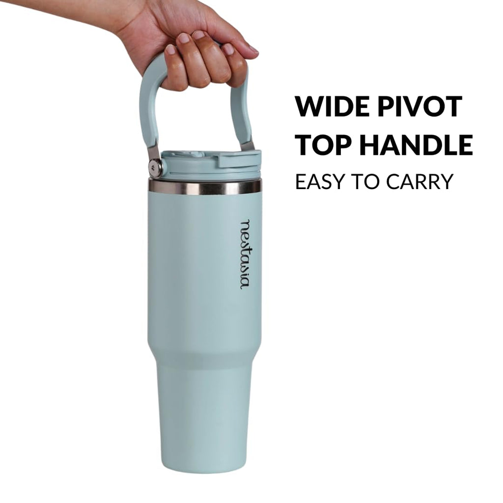 Nestasia PickSip40 Tumbler with Straw & Top Handle 1.2L | Insulated Stainless Steel Sipper Water Bottle for Adults with Dual Flip Opening Sip-Swig Leakproof Lid for Office & Gym (Arctic Blue)