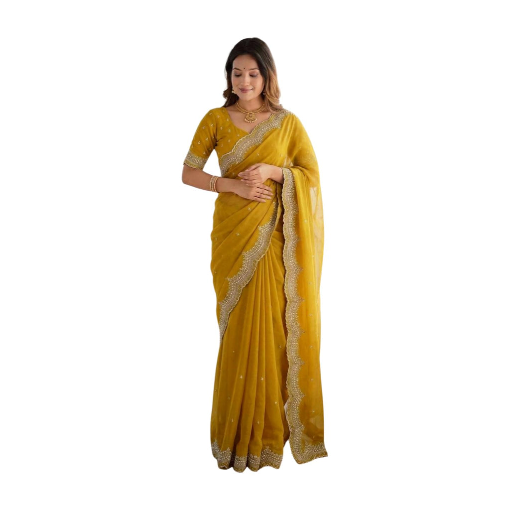 Shiv Textiles Women's Star Georgette Embroidery Work (CM-939-YELLOW)