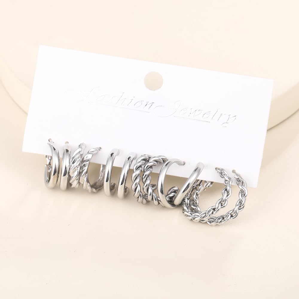 Shining Diva Fashion 6 Pairs Combo Set Latest Stylish Hoop Earrings for Women and Girls (15620er)