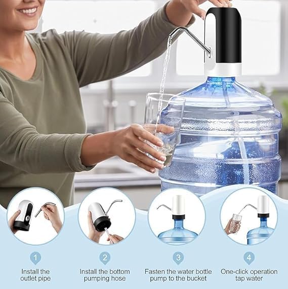 Sparklevipe Electric Water & Oil Dispenser Pump for 20 Litre Bottle | USB Rechargeable Automatic Water Can Dispenser Pump with Tap for Home, Kitchen | Portable Drinking Water Pump