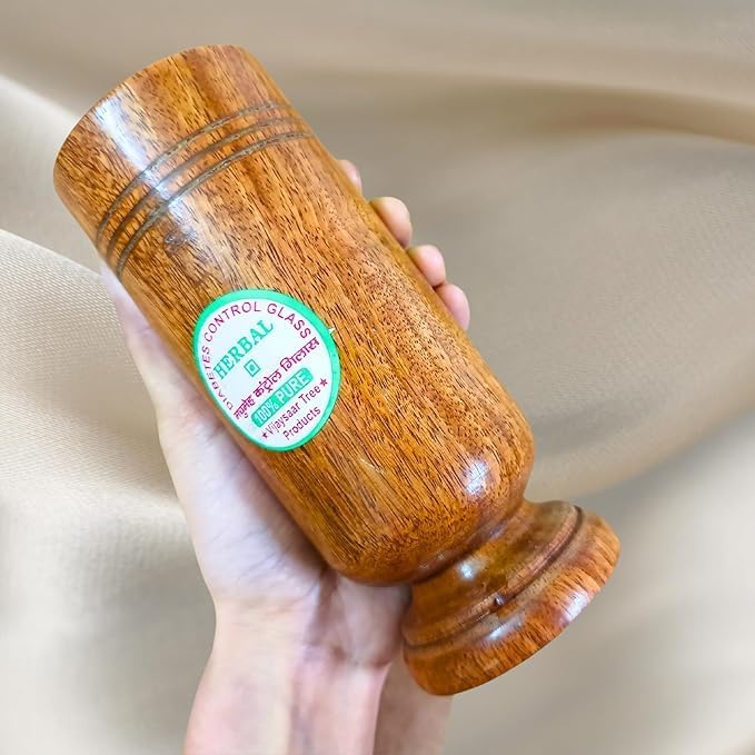 SEINON'S Diabetes Control Vijaysar Wooden Tumbler Glass for Drinking Water & Ayurvedic Glass for Diabetes Management and Blood Sugar Control (Singel Piece)