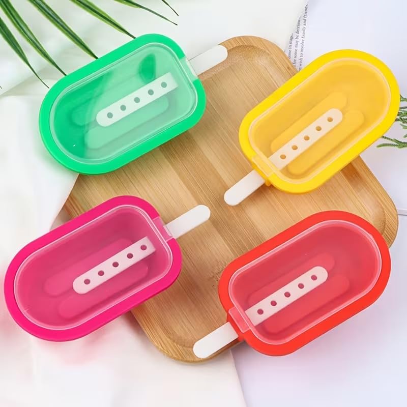 SR 4 Cavity Oval Silicone Candy Mould | Kulfi Maker | Silicone Ice Cream Mould | Chocolate Cakesicle & Popsicle Mold | Food-Grade BPA Free | Reusable Non-Stick Popsicle Mold (Multicolor)