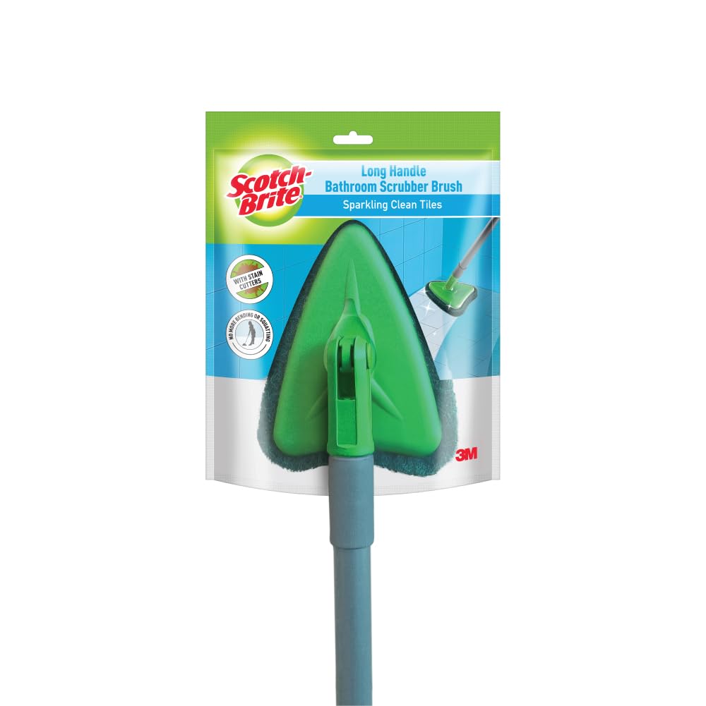 Scotch-Brite Height Adjustable Handle Bathroom Tile Scrubber Brush- Cleans Tiles, Hard to Reach Corners, Floors Without Bending, Tough Stain Removal, 180° Rotating Triangular Head for Easy Cleaning