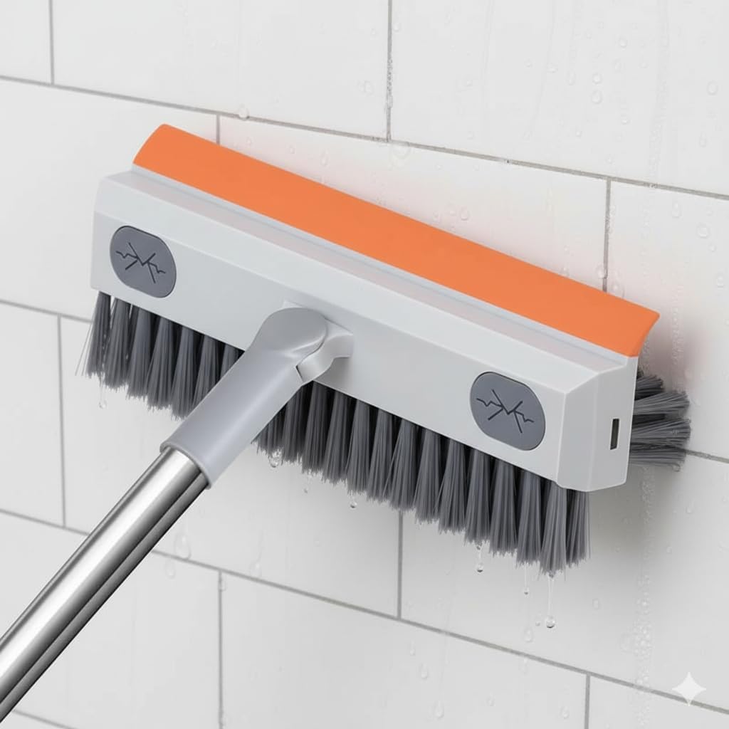 2-in-1 Bathroom Cleaning Brush with Wiper - Long Handle 180° Rotate Toilet Brush, Tiles Cleaning, Floor Scrub for Kitchen and Bathroom Accessories (Orange 3 in 1)