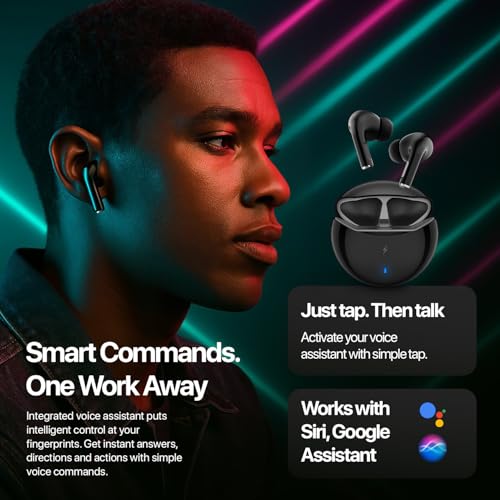Fire-Boltt Aero TWS Earbuds Custom EQ, Wireless Bluetooth 5.4, Music & App Support, 50H Playtime, Fast Charging Case, 50ms Low Latency for Gaming, Touch Controls, IPX4 Waterproof, Clear Calls - Black