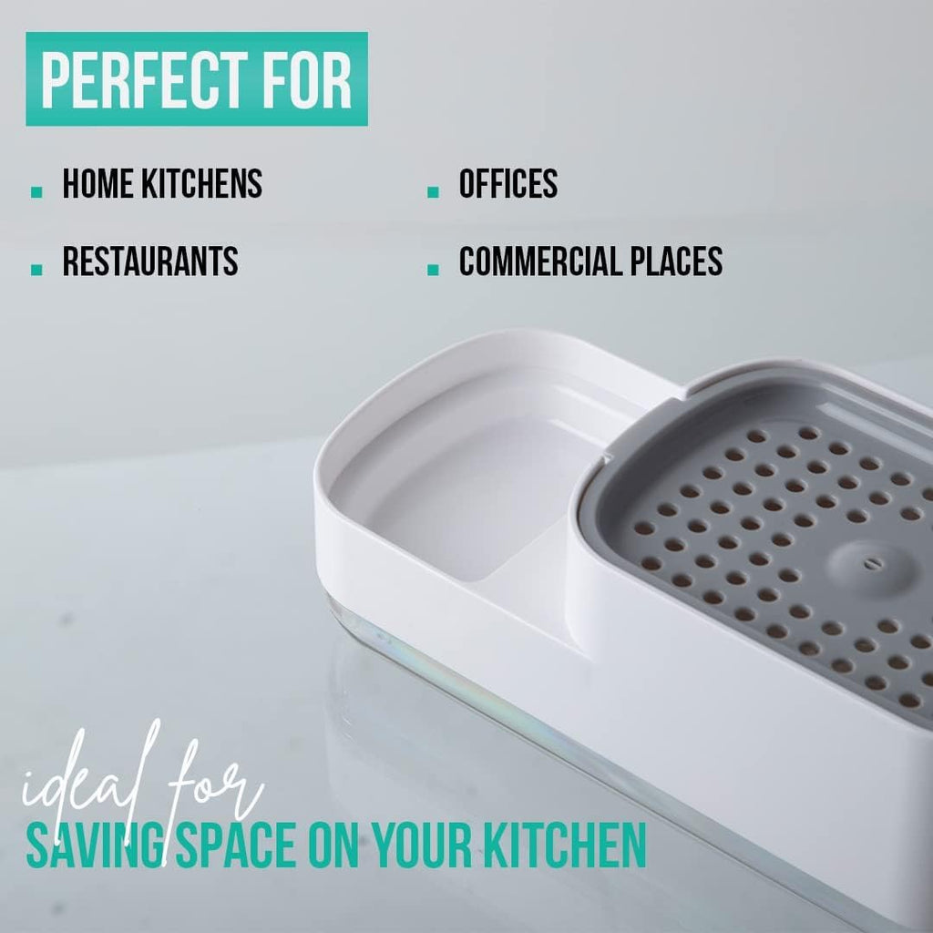 SR Soap Dispenser for Kitchen with Sponge Holder 400ml, Hollow Design, Durable & Smooth Body, Rust Proof, 3 in 1 Liquid Soap Dispenser, Sink Dish Washing Soap Dispenser Set