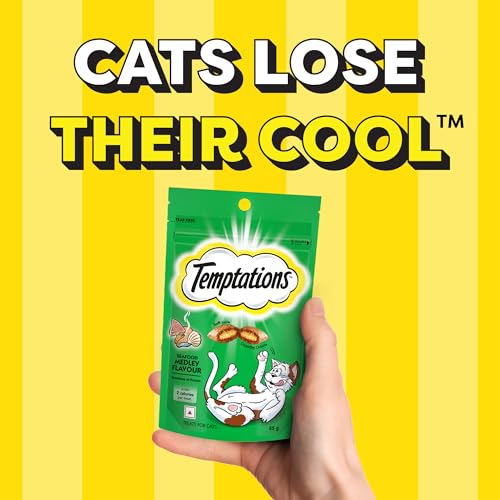 Temptations Crunchy Cat Treats, Seafood Medley Flavour, 85 g, Goodness of Protein, Vitamins & Minerals, Soft Inside Crunchy Outside, Adult, Chunk