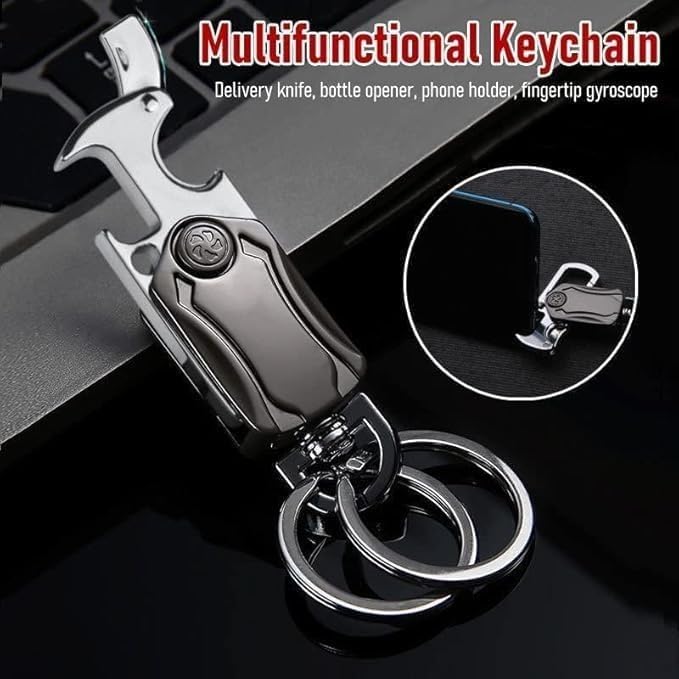 JITRUVA Multifunction Keychain 5 IN 1 Heavy Duty Dual Metal Ring, Bottle Opener, Mobile Phone Holder, 360° Rotate Spinner - Outdoor Carabiner Portable Key-chain For Bike & Car T5i1k-37