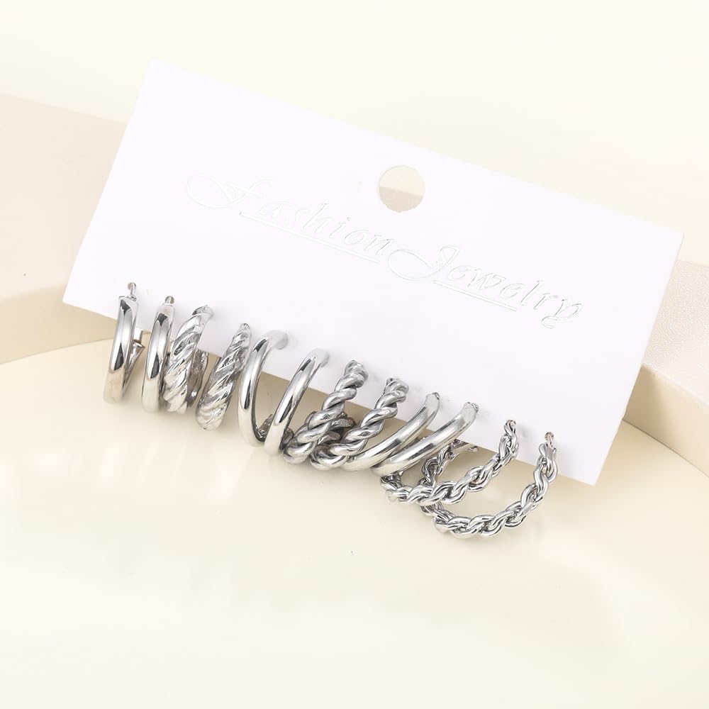 Shining Diva Fashion 6 Pairs Combo Set Latest Stylish Hoop Earrings for Women and Girls (15620er)