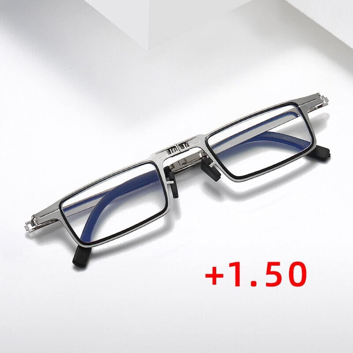 PRAYASHAY Reading Glasses Blue Light Blocking, Anti UV Glare, Foldable Computer Spring Hinge Readers for Women Man Foldable Reading Glasses Soft Nose Pad Spring Hinge Compact Readers(SILVER, +1.5)