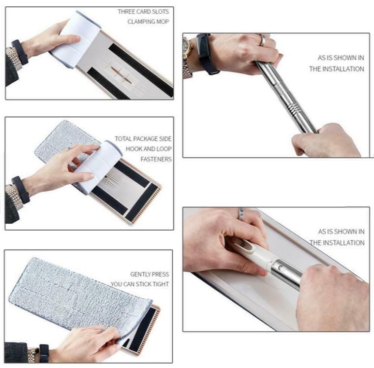 Mop Heavy Quality Floor Mop with Bucket, Flexible Kitchen tap Flat Squeeze Cleaning Supplies 360 Flexible Head/2 Reusable Pads Clean Home Floor Cleaners