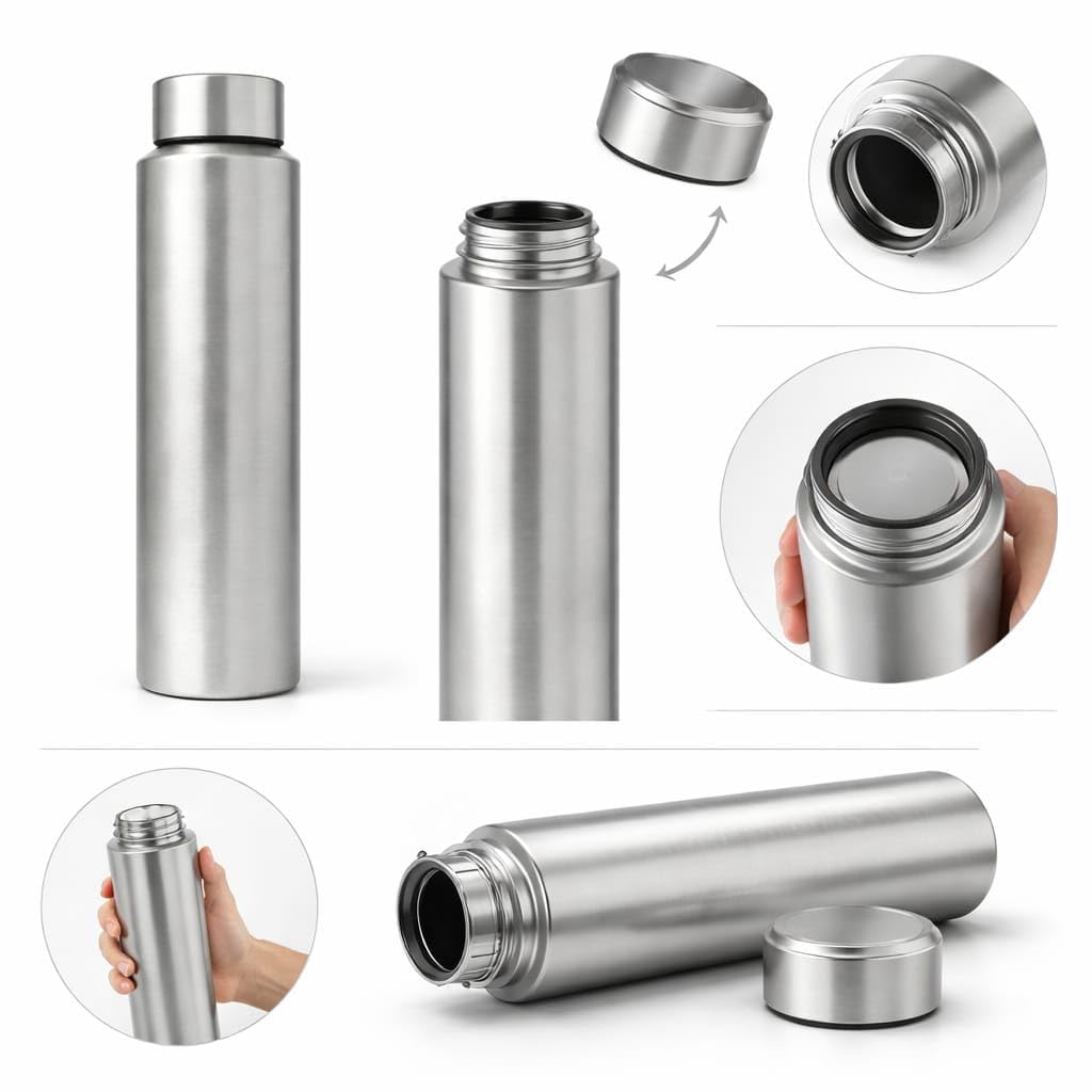 Shopsidex® bottle Stainless Steel Water Bottle, 1000 ml, Silver, Leak-Proof, Modern Design Stainless Steel Water Bottle,school/college/office/home/kitchen/gym/travelling (Pack 6)