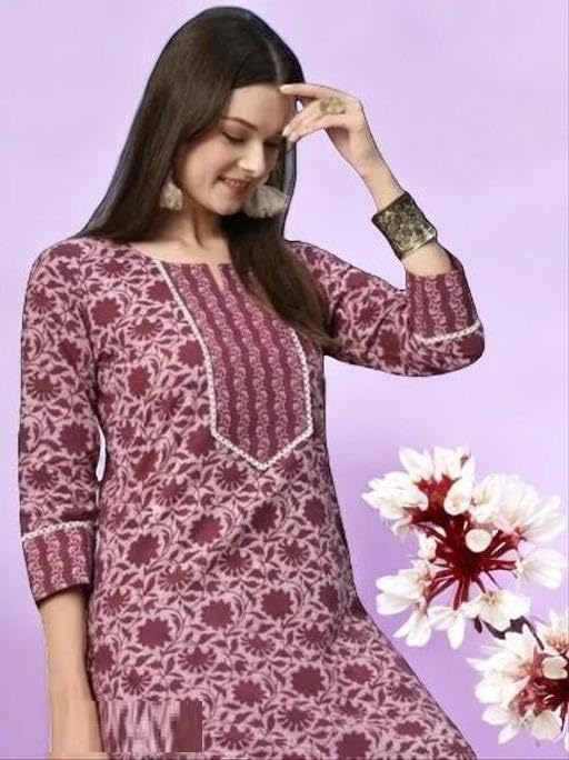 JIVANDHARA Trendy Cotton Kurti Set for Women | A-Line Knee Length Kurta | Round Neck | Comfortable Daily & Casual Wear Color Maroon Size 4XL