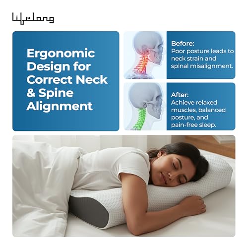 Lifelong Cervical Pillow for Neck Pain | Orthopedic Memory Foam Neck Pillow for Sleeping |Cervical Support for Spondylitis, Back & Shoulder Pain Relief |19x12x3.5 Inch| Comfortable Bed Pillow (LLCP05)