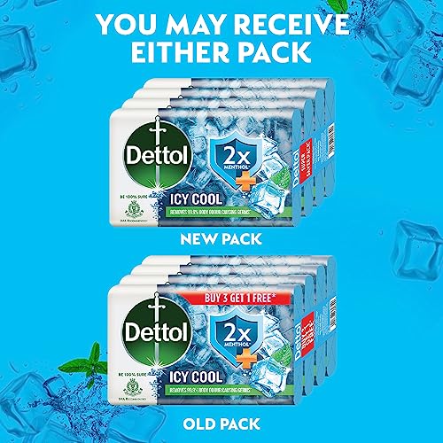 Dettol Icy Cool Bathing Soap Bar With 2x Menthol (300gm), 75gm - Pack of 4