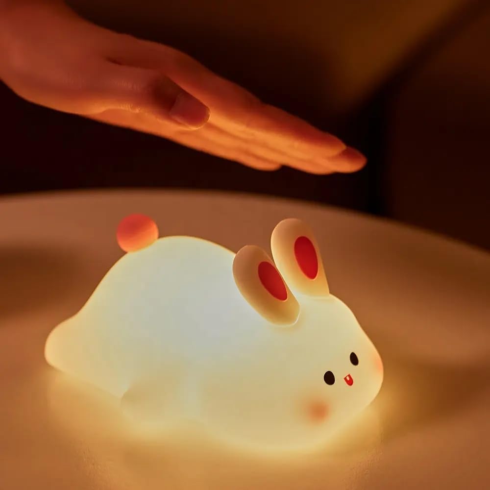 One94Store Kids Cute Little Rabbit Touch Silicone Night Lamp – Rechargeable LED Bedside Lamp for Children's Bedroom, Romantic Decor, Valentine Day Gift, Love Gift for Her, Couple Gift
