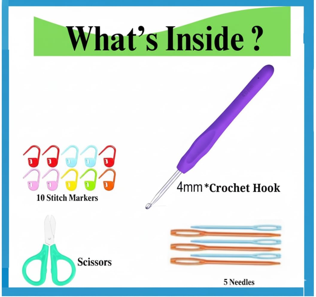Viharini Crochet Kit for Beginners with Yarn, Crochet Hooks, Stitch Markers, Knitting Needles, DIY Tools & Crochet Thread – Complete Crocheting Set for Adults and Kids (Multi-Colour) (5 Yarn Set)