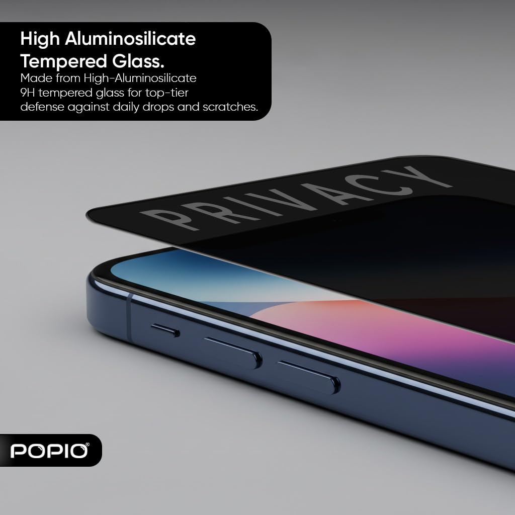 POPIO Military-Grade Privacy Screen Protector for iPhone 13/13 Pro / 14 / 16E / 17E – 9H Tempered Glass, Anti-Spy Protection, Scratch-Resistant, HD Clarity (1 Pack)